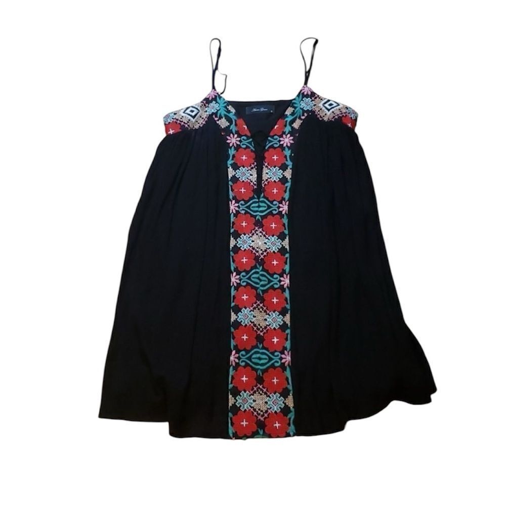 Anna Grace BOHO Sundress Black Red embroidery